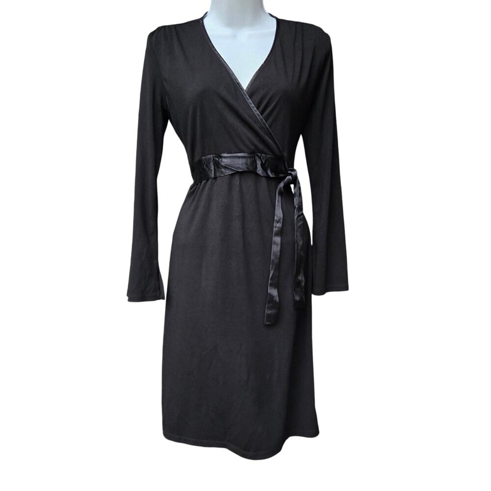 B. Darlin Women Vtg 90s Y2K Whimsigoth Babydoll Satin Trim Wrap Midi Dress 3/4